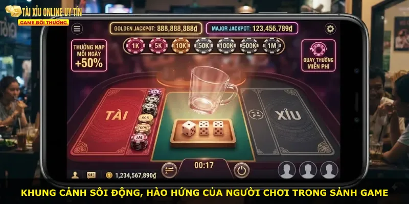 Khung cảnh sôi động, hào hứng của người chơi trong sảnh game