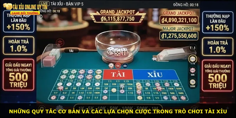 Những quy tắc cơ bản và các lựa chọn cược trong trò chơi tài xỉu
